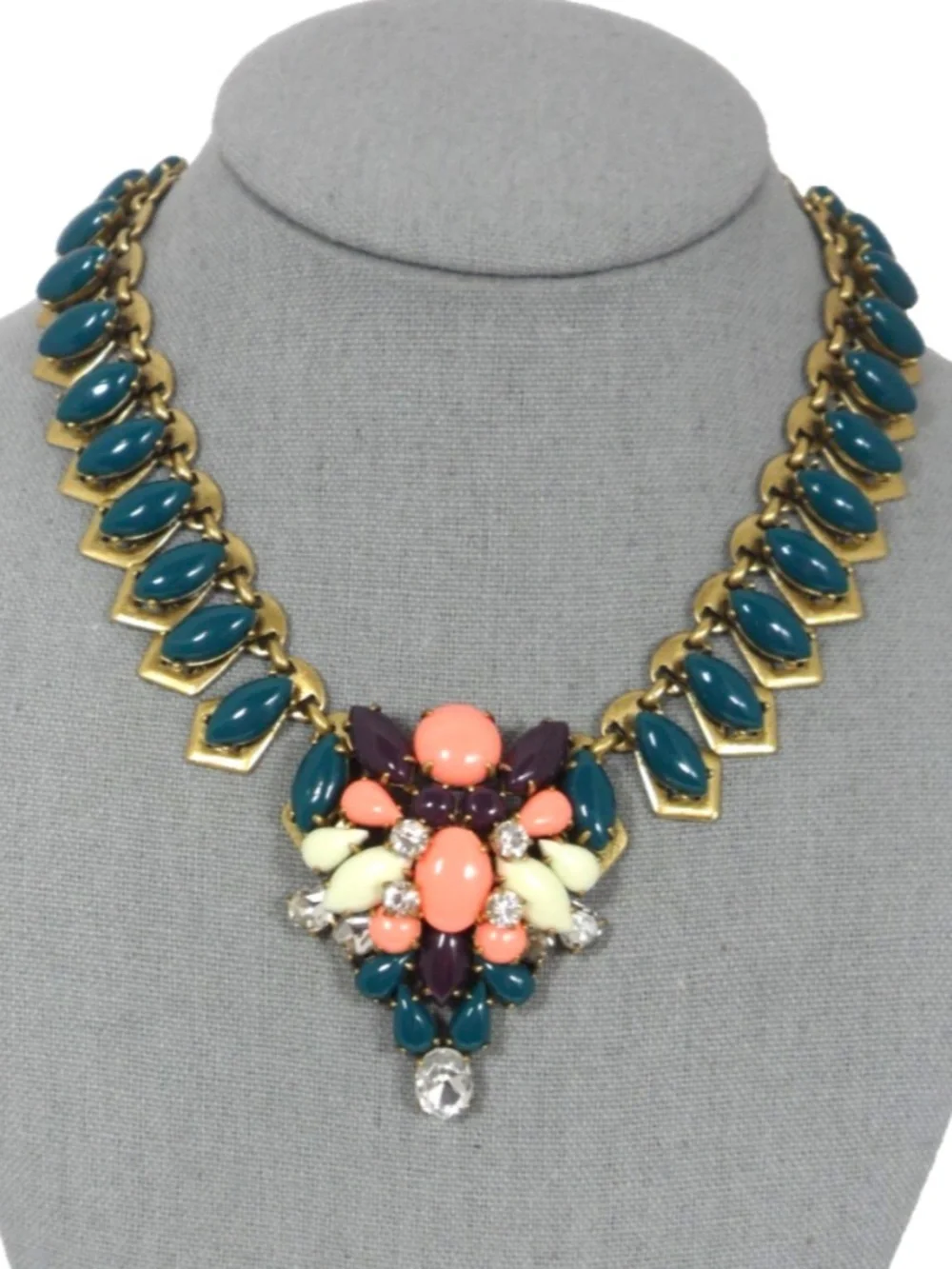 J. Crew Gold and Teal Statement Necklace & Earrings